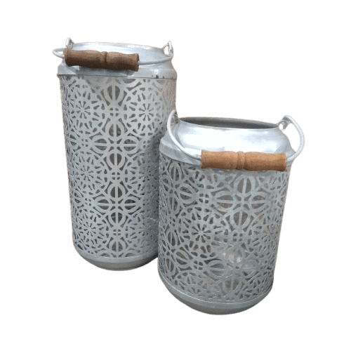 IRON & WOOD LANTERN CANDLE HOLDER (NATURAL)